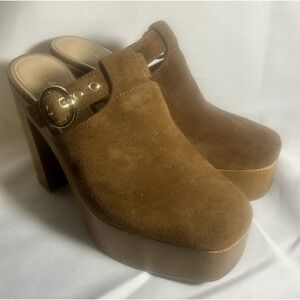 Gianni Bini Sotelo Buckle Detail Suede Platform Brown Clogs Size 6M